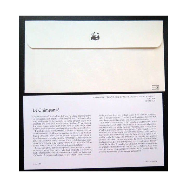 enveloppe 1° jour Fonds mondial nature n° 25 le chimpanzé