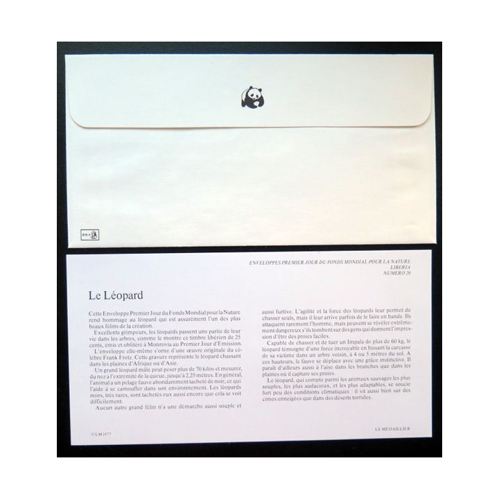 enveloppe 1° jour Fonds mondial nature n° 26 le léopard