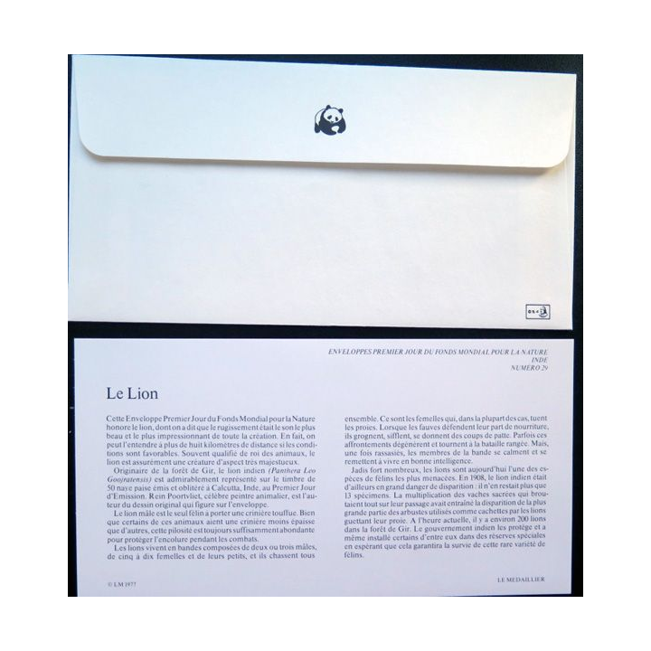 enveloppe 1° jour Fonds mondial nature n° 29 le lion