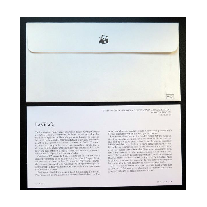 enveloppe 1° jour Fonds mondial nature n° 30 la girafe
