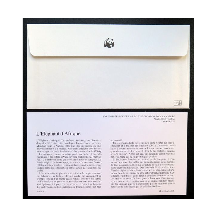 enveloppe 1° jour Fonds mondial nature n° 32 l'éléphant d'Afrique
