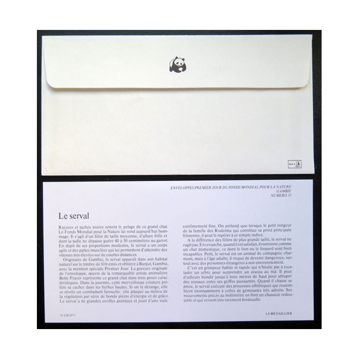 enveloppe 1° jour Fonds mondial nature n° 35 le serval