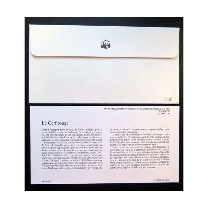 enveloppe 1° jour Fonds mondial nature n° 39 le cerf rouge