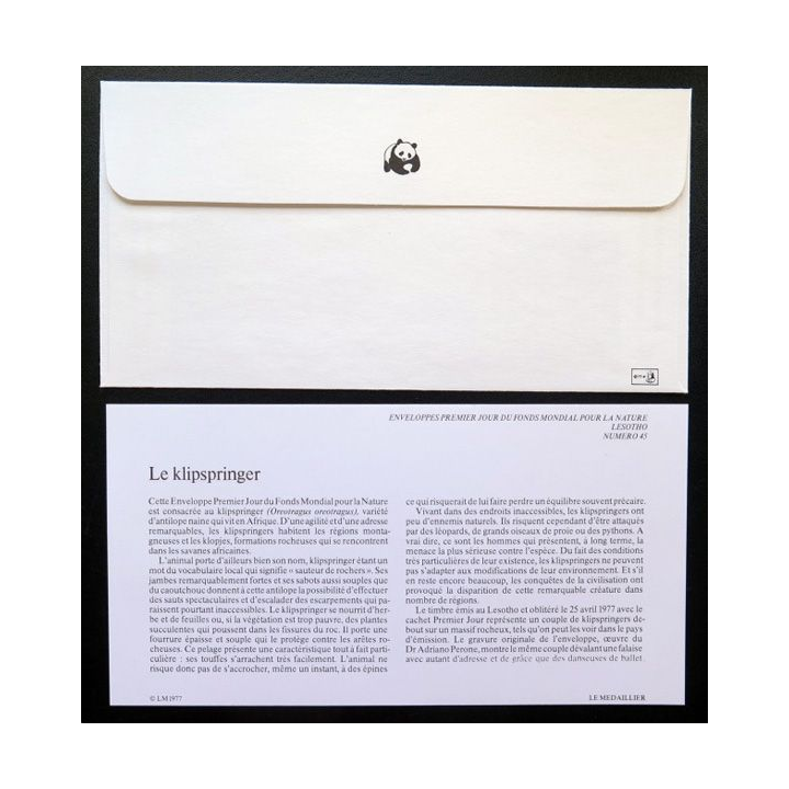 enveloppe 1° jour Fonds mondial nature n° 45 le klipspringer