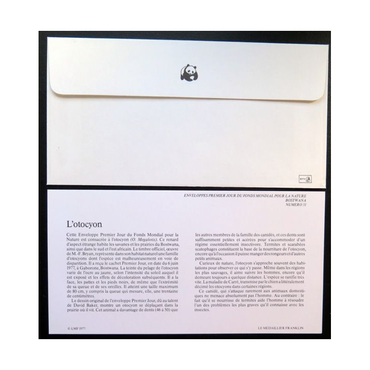 enveloppe 1° jour Fonds mondial nature n° 51 l'otocyon