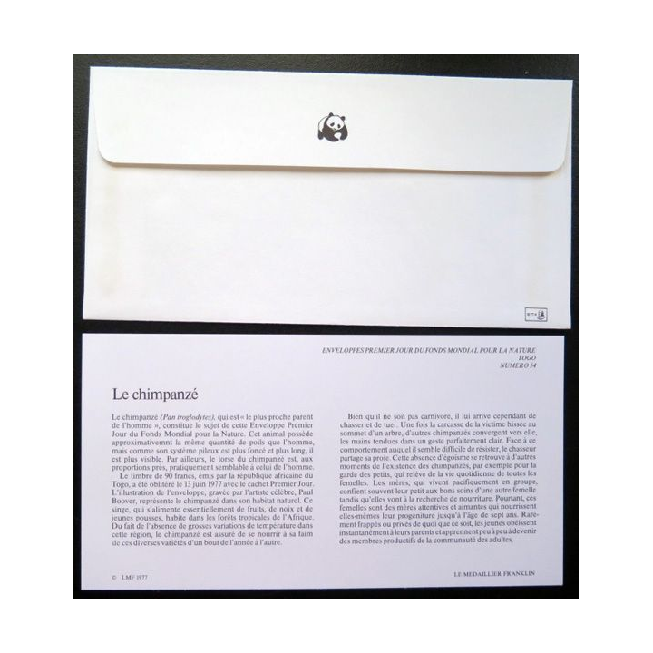 enveloppe 1° jour Fonds mondial nature n° 54 le chimpanzé