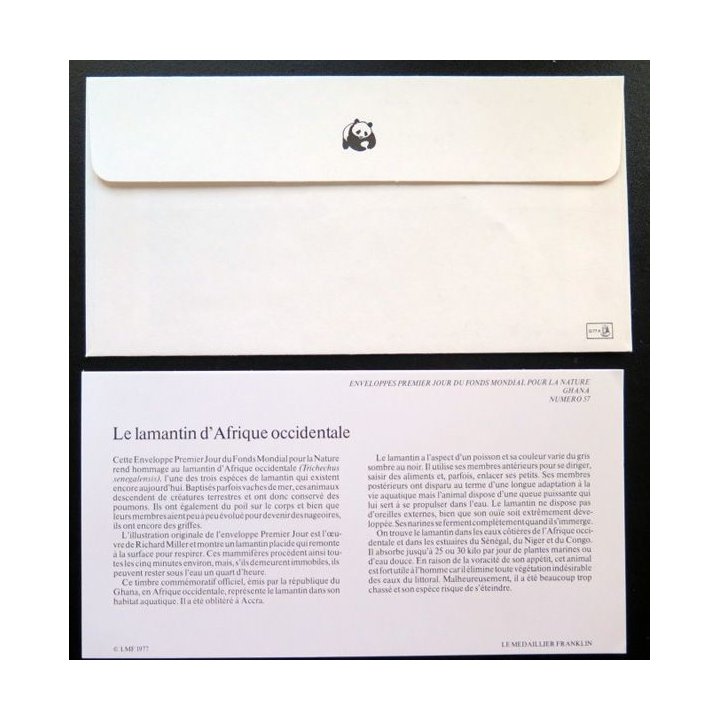 enveloppe 1° jour Fonds mondial nature n° 57 le lamantin d'Afrique occidentale