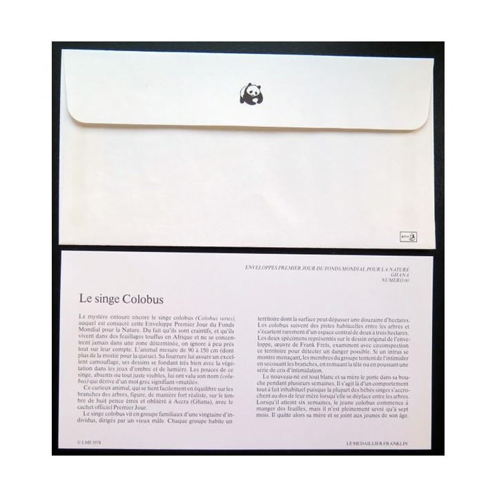 enveloppe 1° jour Fonds mondial nature n° 60 le singe Colobus 