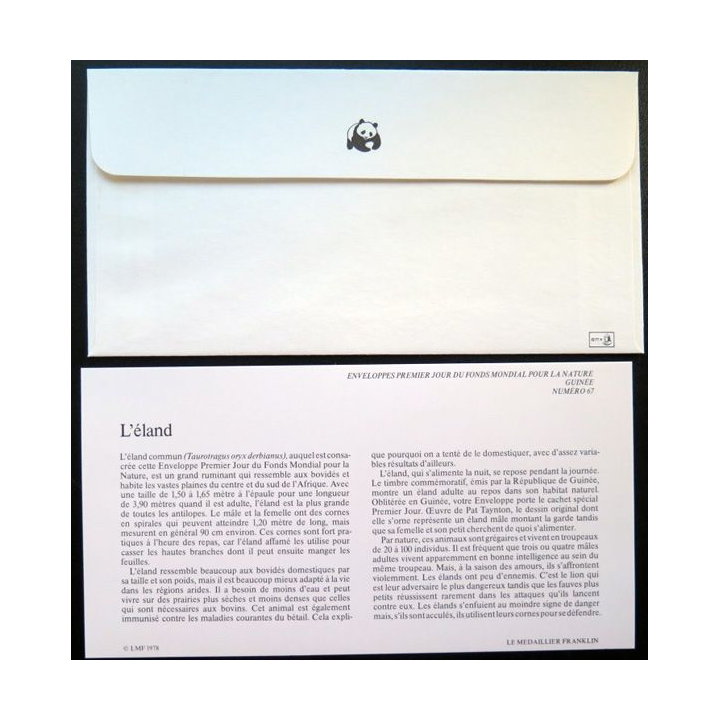 enveloppe 1° jour Fonds mondial nature n° 67 l'éland