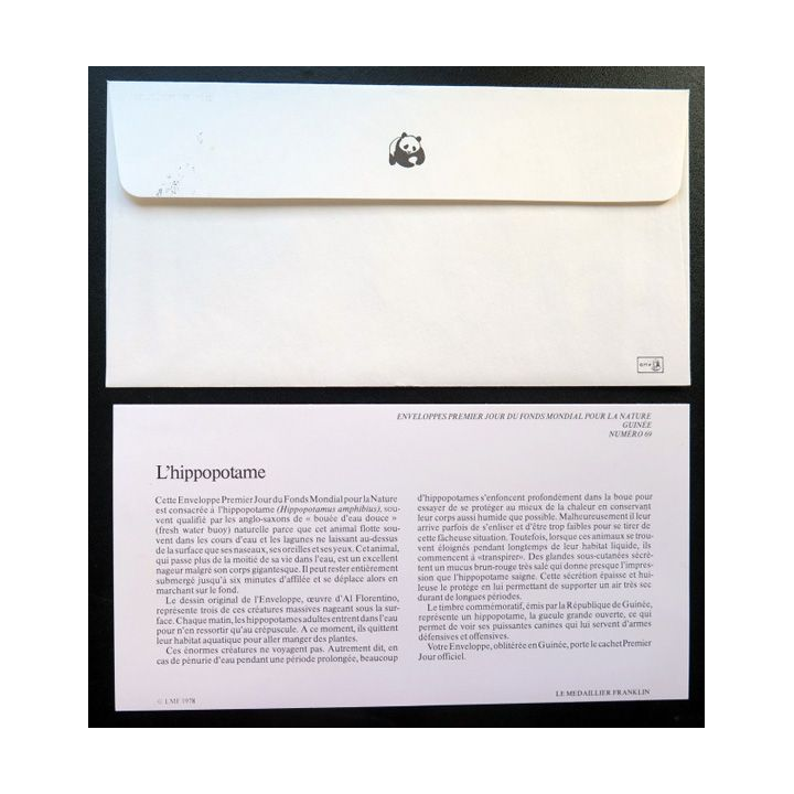 enveloppe 1° jour Fonds mondial nature n° 69 l'hippopotame