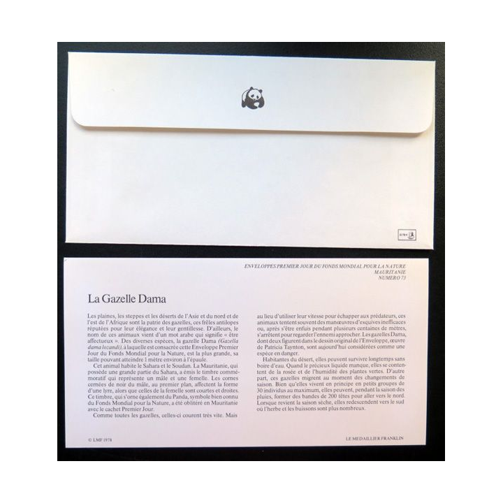 enveloppe 1° jour Fonds mondial nature n° 73 la gazelle Dama