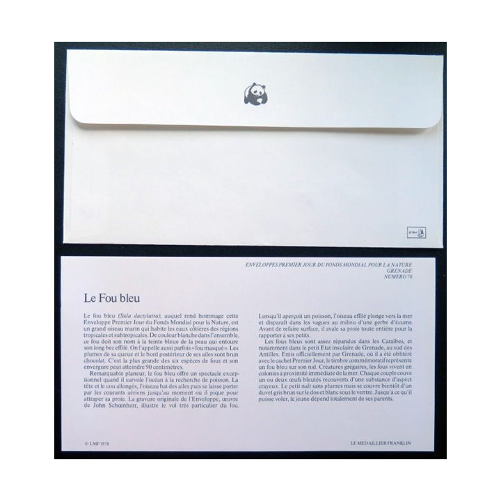 enveloppe 1° jour Fonds mondial nature n° 76 le fou bleu