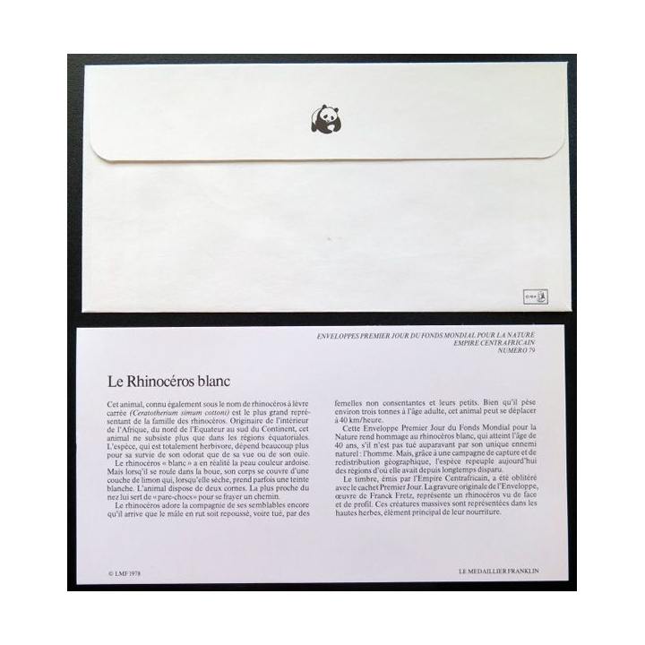 enveloppe 1° jour Fonds mondial nature n° 79 le rhinocéros blanc