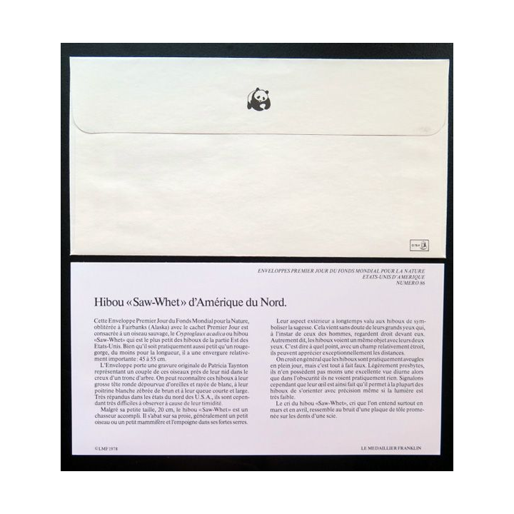 enveloppe 1° jour Fonds mondial nature n° 86 hibou Saw-whet d'Amérique du Nord