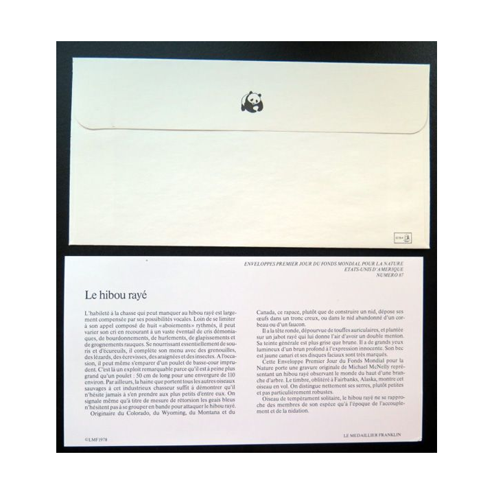 enveloppe 1° jour Fonds mondial nature n° 87 le hibou rayé