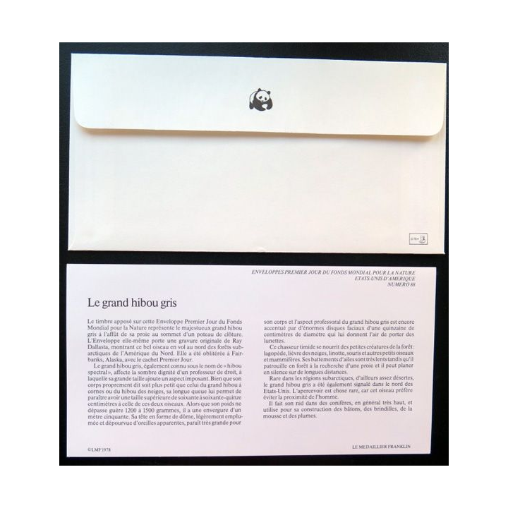 enveloppe 1° jour Fonds mondial nature n° 88 le grand hibou gris