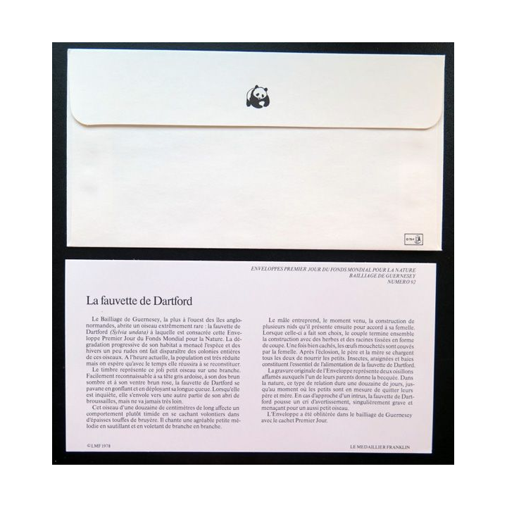 enveloppe 1° jour Fonds mondial nature n° 92 la fauvette de Dartford