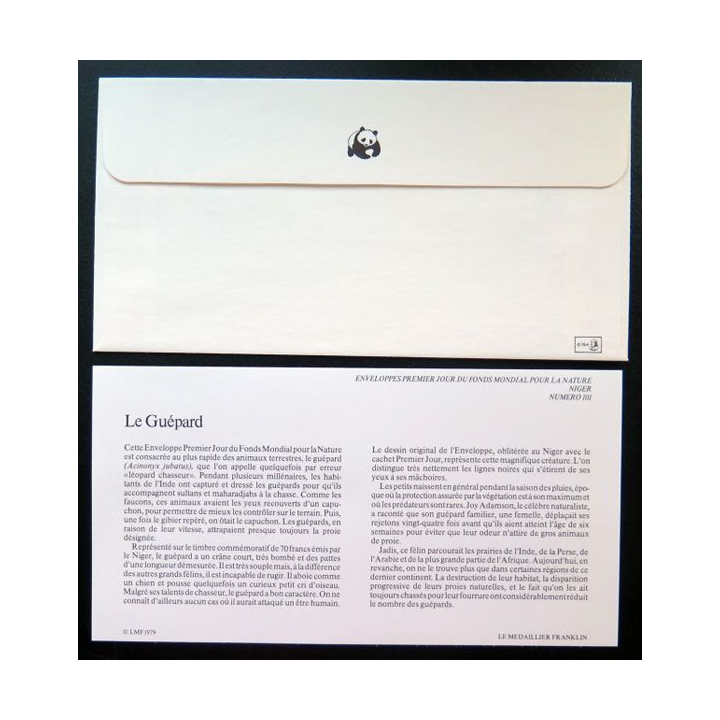 enveloppe 1° jour Fonds mondial nature n° 101 le guépard