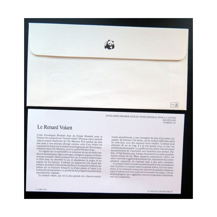 enveloppe 1° jour Fonds mondial nature n° 105 le renard volant