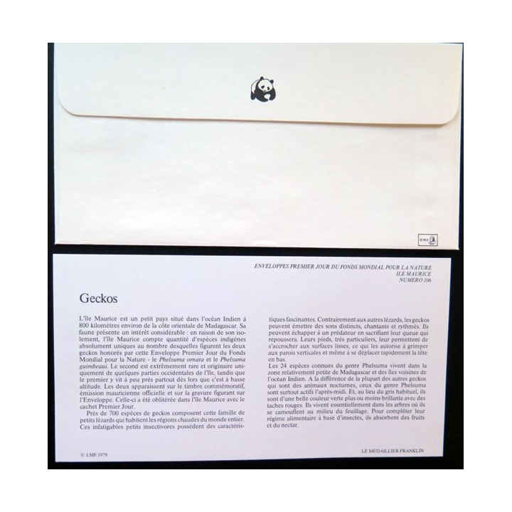 enveloppe 1° jour Fonds mondial nature n° 106 Geckos