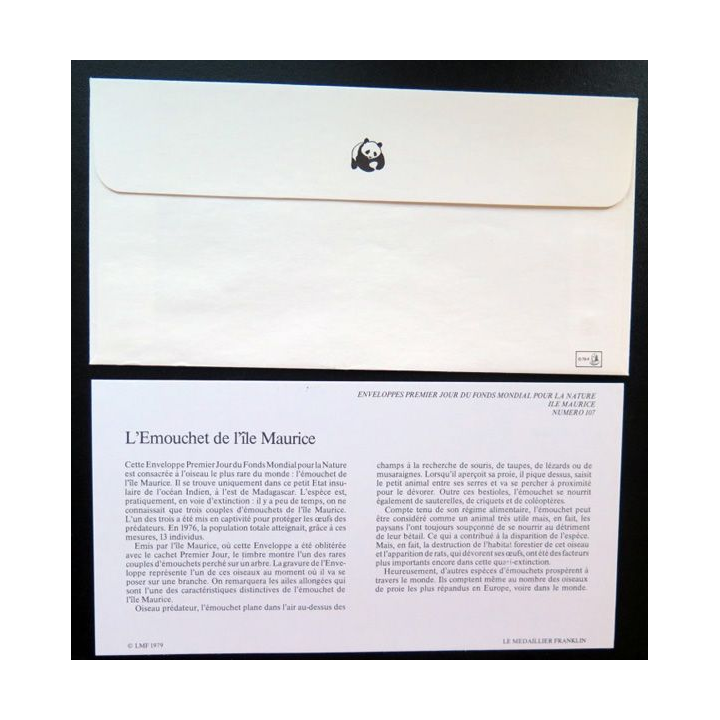 enveloppe 1° jour Fonds mondial nature n° 107 l'émouchet de l'île Maurice