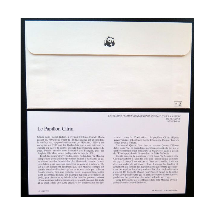enveloppe 1° jour Fonds mondial nature n° 108 le papillon citrin