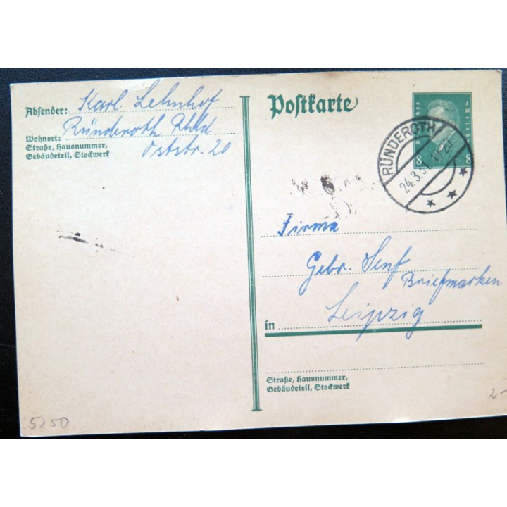 postkarte 24/03/1931 avec timbre embouti Deutsches Reich 8 pfennig