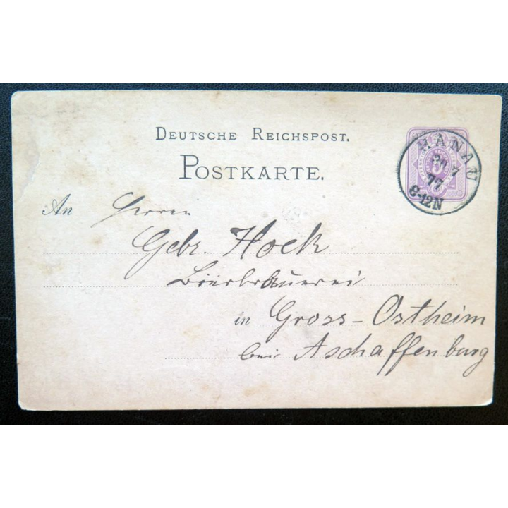 postkarte 30/07/1877 avec timbre Deutsche Reichs post 5 pfennig violet
