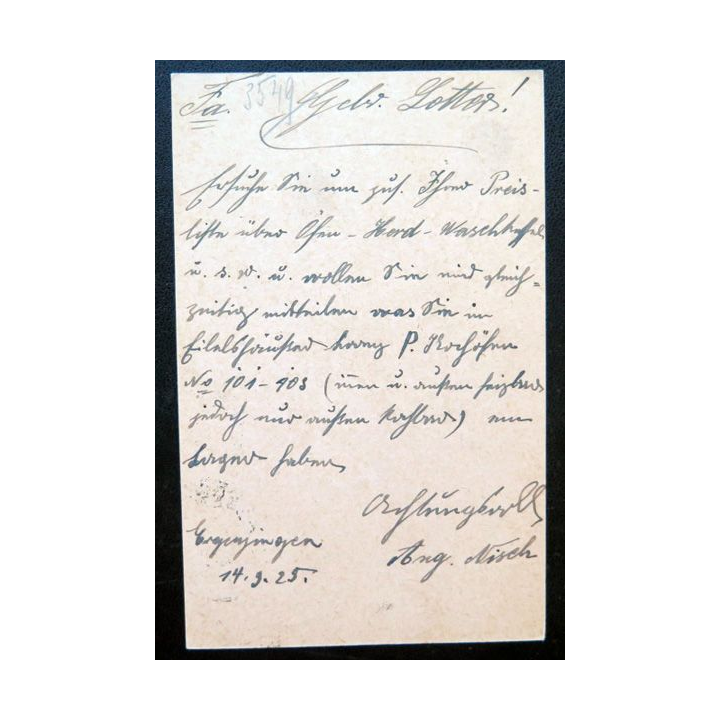 postkarte 14/09/1925 avec timbre embouti deutches Reich 5 pfennig vert