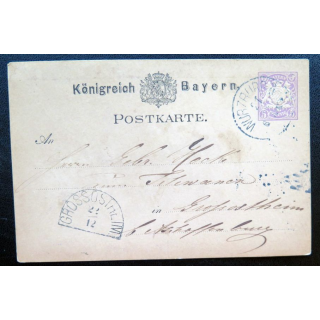 postkarte 22/12 avec timbre embouti Bayern post 5 pfennig violet