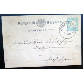 postkarte 2/4 avec timbre embouti Bayern post 5 pfennig vert