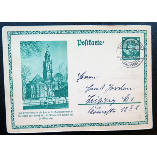 postkarte 25/04/1933 avec timbre embouti Sachsen 6 pfennig vert