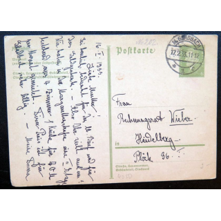 postkarte 17/02/1933 avec timbre embouti 6 pfennig vert