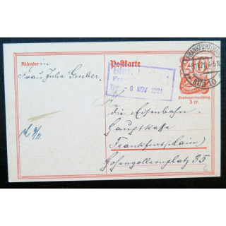 postkarte 08/11/1921 avec timbre embouti 40 pfennig orange