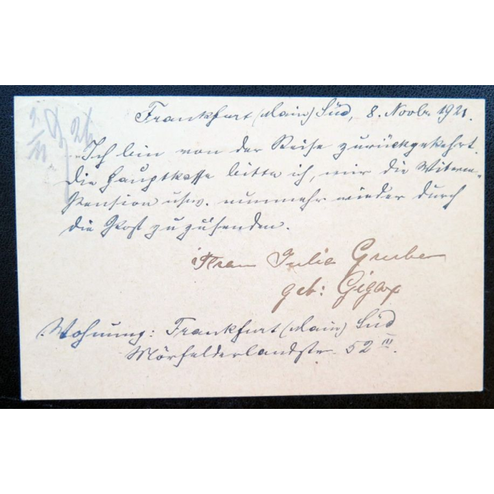postkarte 08/11/1921 avec timbre embouti 40 pfennig orange