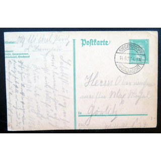 postkarte 14/06/1927 timbre embouti Deutsches Reich 5 pfennig vert