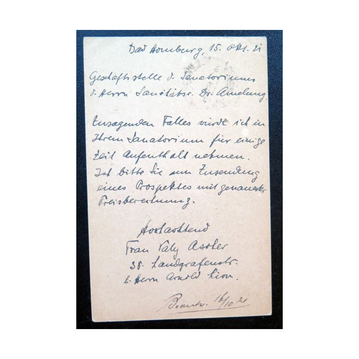 postkarte 15/10/1921avec timbre embouti 40 pfennig orange