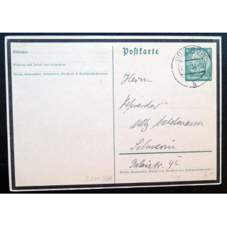 postkarte 02/10/1934 avec timbre embouti 6 pfennig vert