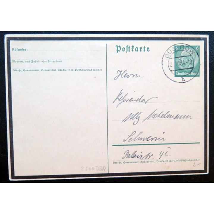 postkarte 02/10/1934 avec timbre embouti 6 pfennig vert