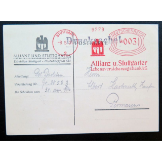 postkarte de Allianz u. Stuttgarter 1930 timbre embouti 3 pfennig rouge