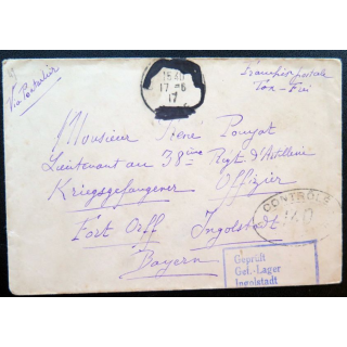 enveloppe allemande Lieutenant 38° régiment artillerie Bayern 17/06/1917