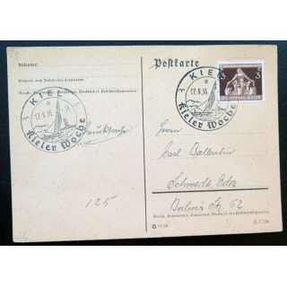 postkarte 17/08/1936 avec timbre Deutches reich collé 3 pfennig 
