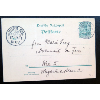 postkarte 17/10/1901 avec timbre embouti Deutsche Reichpost 5 pfennig vert