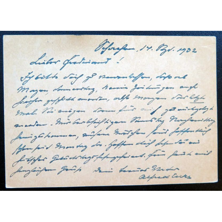 postkarte 14/09/1932 avec timbre embouti 6 pfennig vert