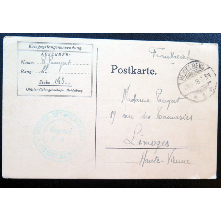 Carte postale soldat français prisonnier guerre 1918 