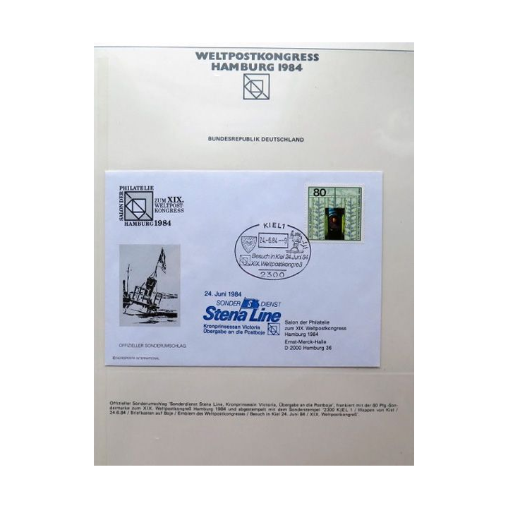 Enveloppe 1° jour Weltpostkongress Hamburg 1984 Stena Line 80 pfennig