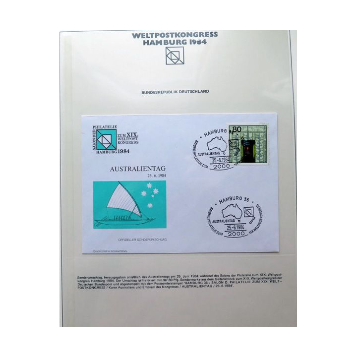 Enveloppe 1° jour Weltpostkongress Hamburg 1984 Australientag 80 pfennig