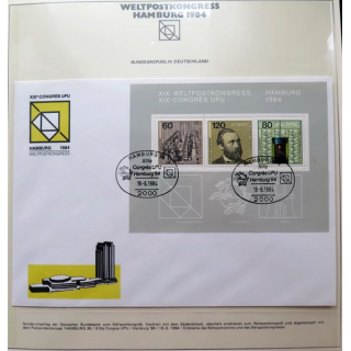 Enveloppe 1° jour Weltpostkongress Hamburg 1984 3 timbres 60, 120 et 80 pfennig