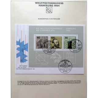 Enveloppe 1° jour Weltpostkongress Hamburg 1984 3 timbres 60, 120 et 80 pfennig