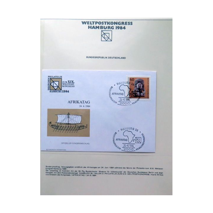 Enveloppe 1° jour Weltpostkongress Hamburg 1984 Afrikatag 60 pfennig